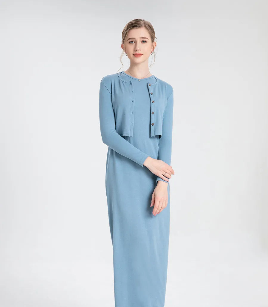 Casual Ankle Length Dress and Cardigan