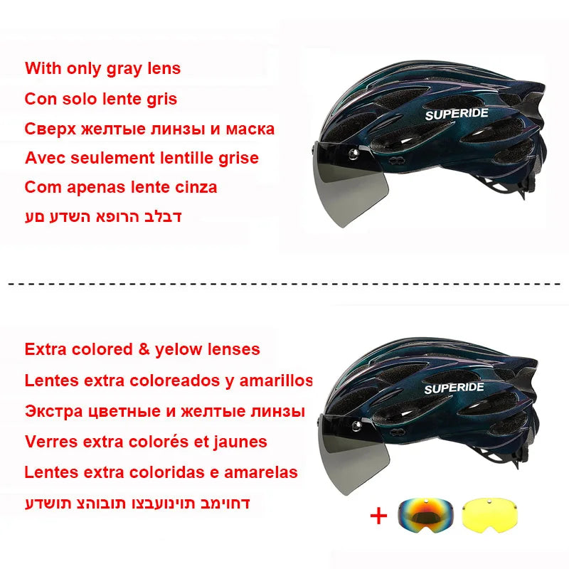 Unisex Cycling Helmet with Magnetic Googles & Sun Visor