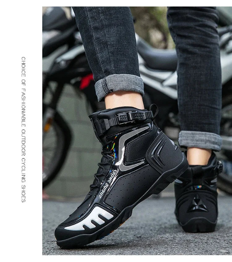 Men Leather Motorcycle Boots