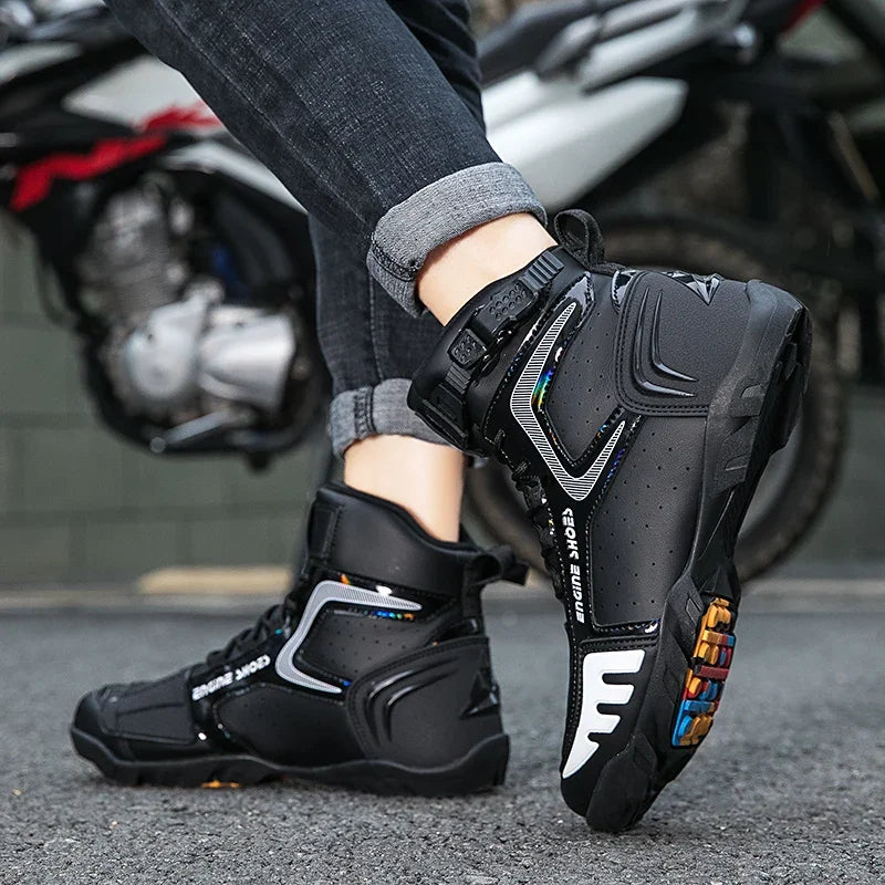 Men Leather Motorcycle Boots