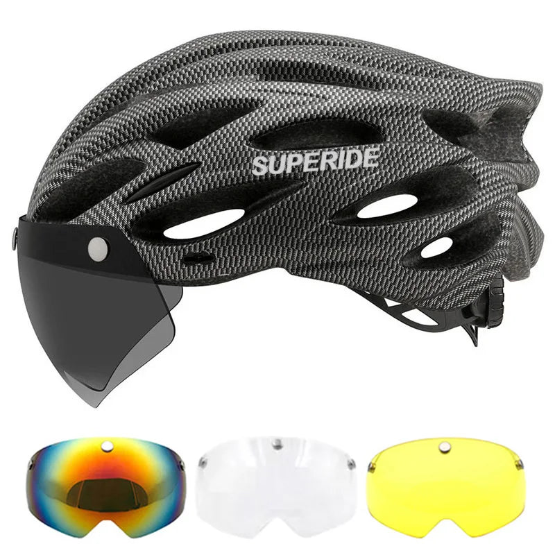 Unisex Cycling Helmet with Magnetic Googles & Sun Visor