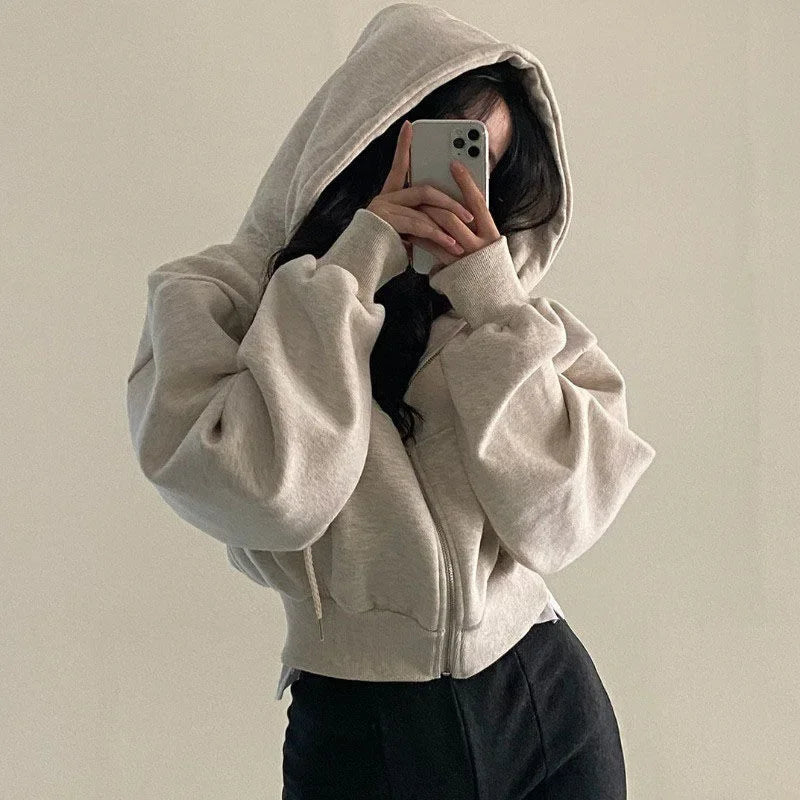 Cropped Fleece Zip-up Hoodie