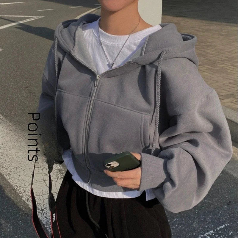 Cropped Fleece Zip-up Hoodie