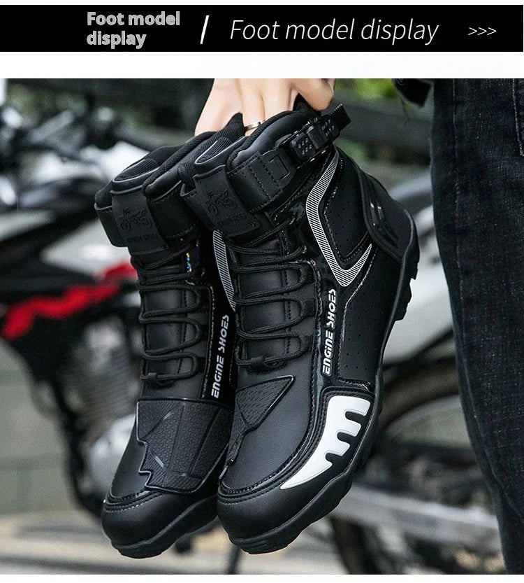 Men Leather Motorcycle Boots