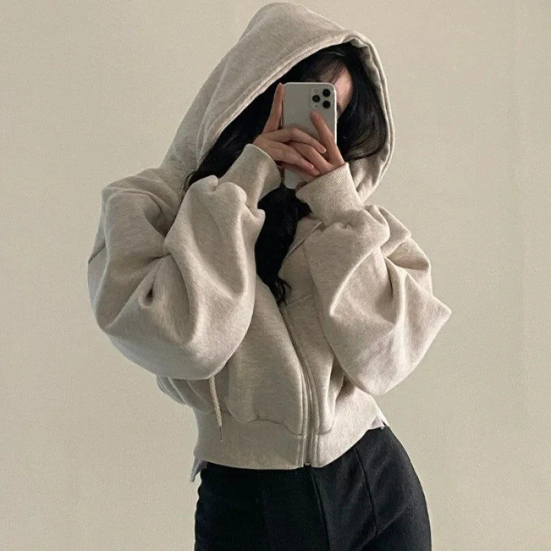 Cropped Fleece Zip-up Hoodie