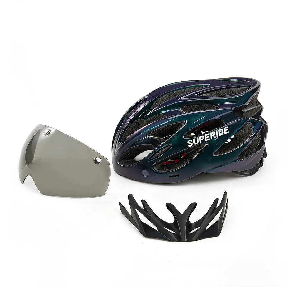 Unisex Cycling Helmet with Magnetic Googles & Sun Visor