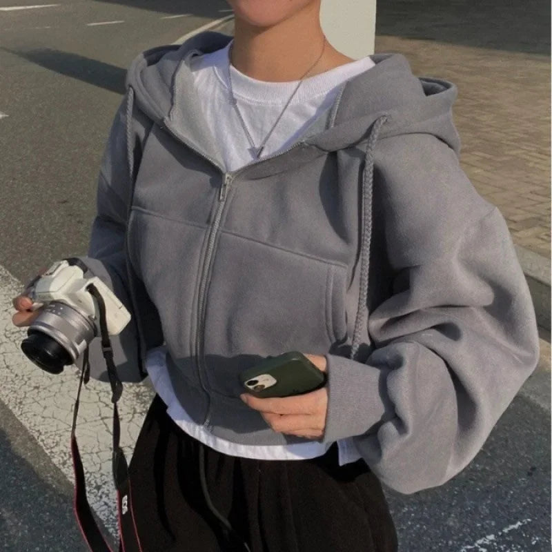 Cropped Fleece Zip-up Hoodie