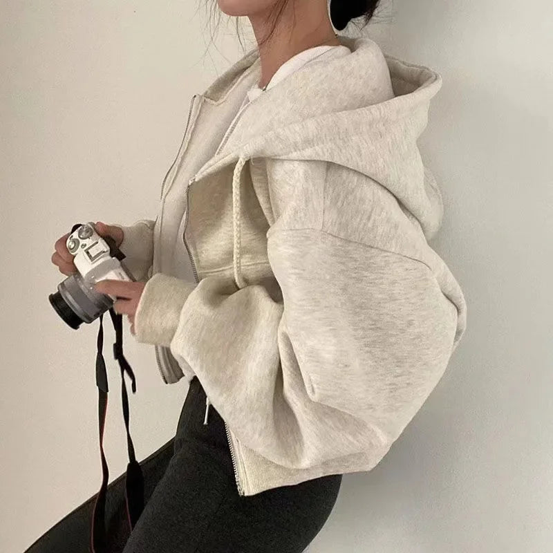 Cropped Fleece Zip-up Hoodie