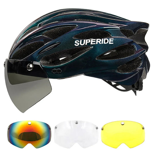 Unisex Cycling Helmet with Magnetic Googles & Sun Visor