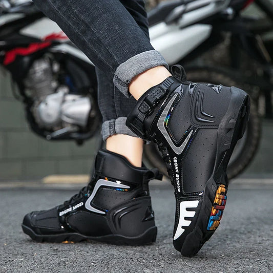 Men Leather Motorcycle Boots